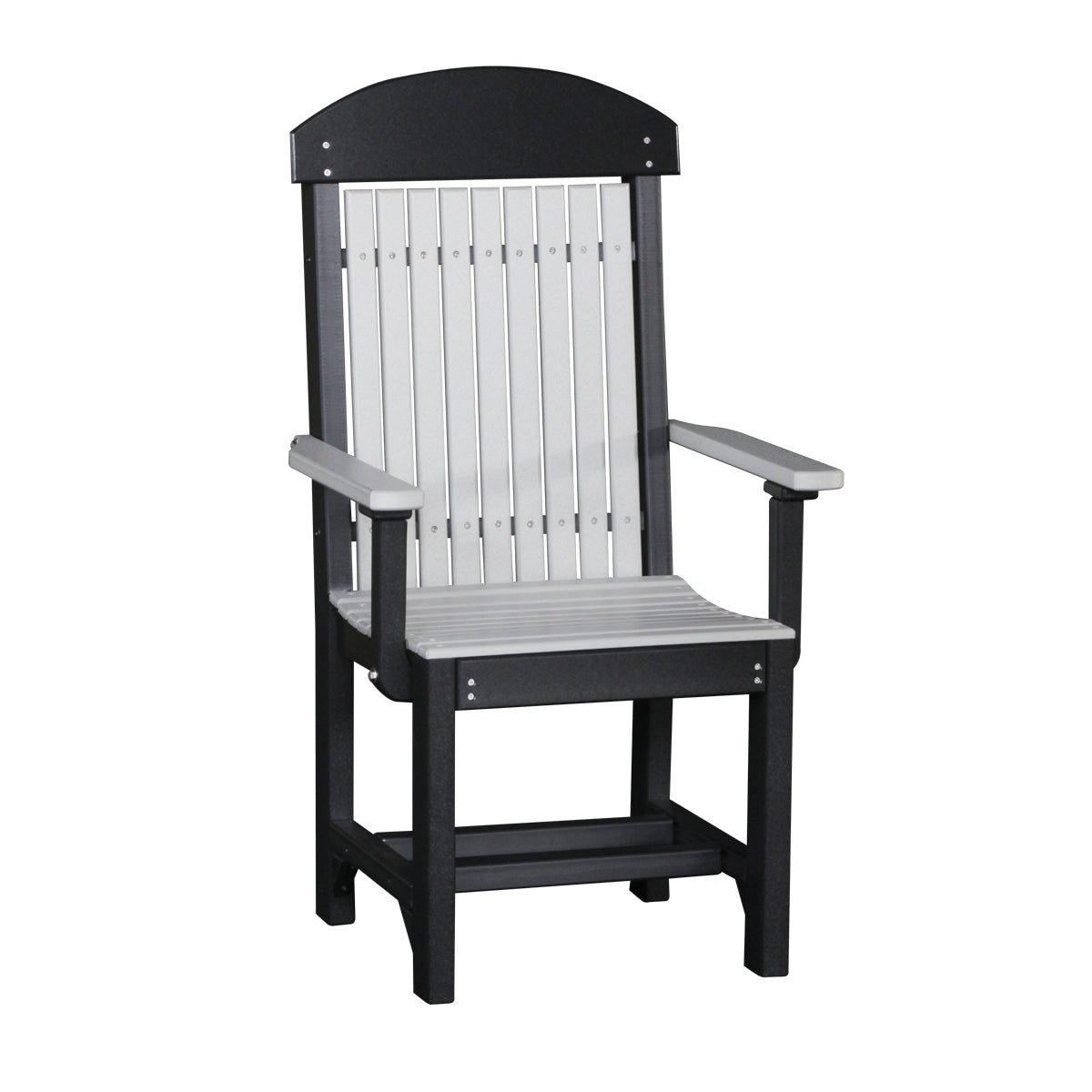 LuxCraft classic arm chair in dove grey and black, ideal for complementing a 5 piece patio table set.