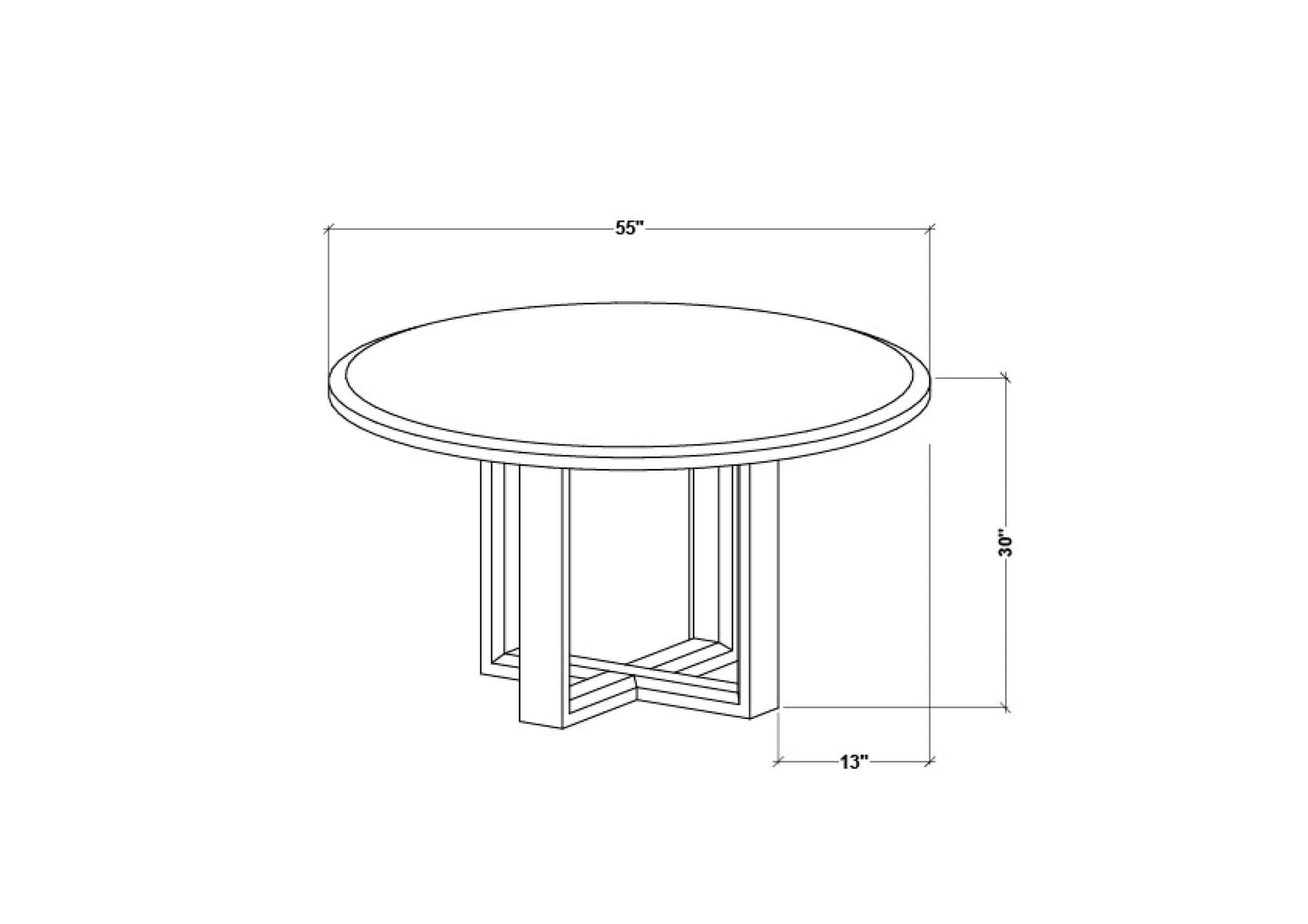 Technical drawing of the Northbank Round Dining Table by Surya with dimensions.