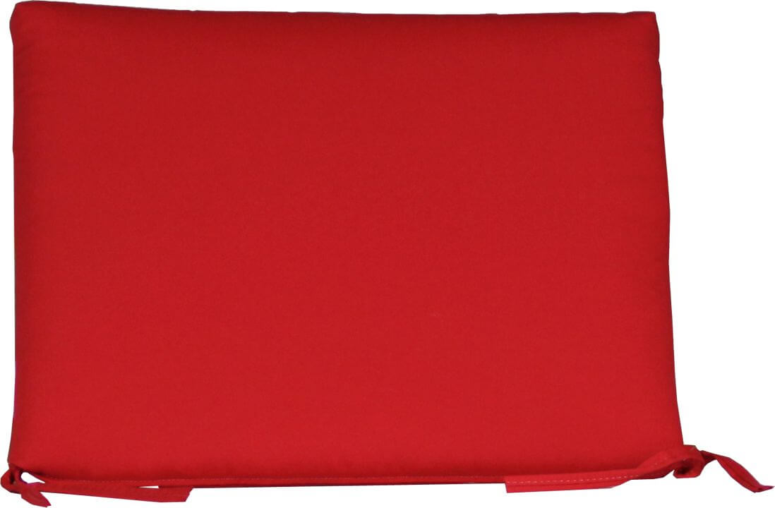 Bright logo red outdoor seat cushion with vibrant solid color and tie-backs