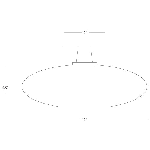 Dimension diagram for dining room semi flush mount (7.875"H x 15"W).