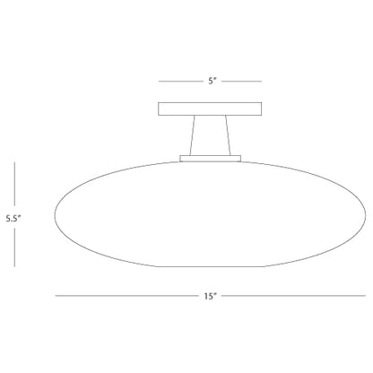 Dimension diagram for dining room semi flush mount (7.875"H x 15"W).