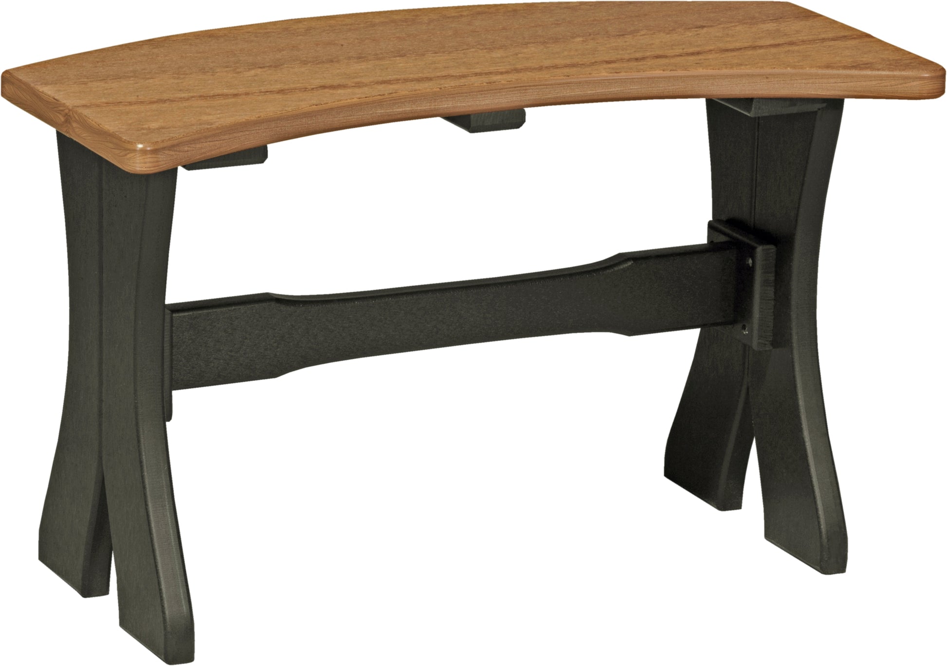 LuxCraft 28-inch Antique Mahogany & Black Table Bench, curved for comfort, perfect for outdoor dining spaces.