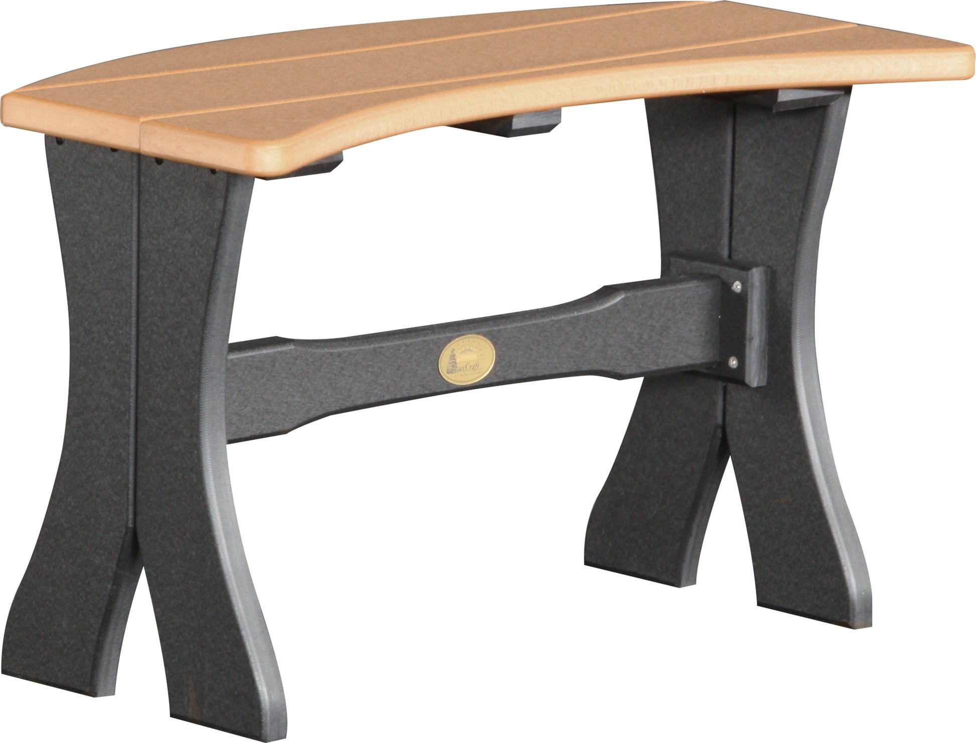 Rustic Cedar & Black LuxCraft 28-inch Table Bench, bringing a natural, contrasting charm to gardens.