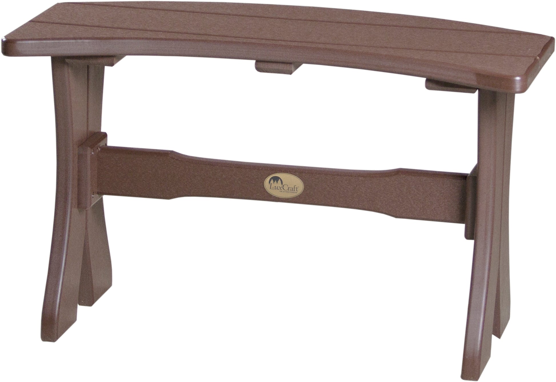 Warm Chestnut Brown LuxCraft 28-inch Table Bench, inviting and sturdy for round outdoor dining tables.