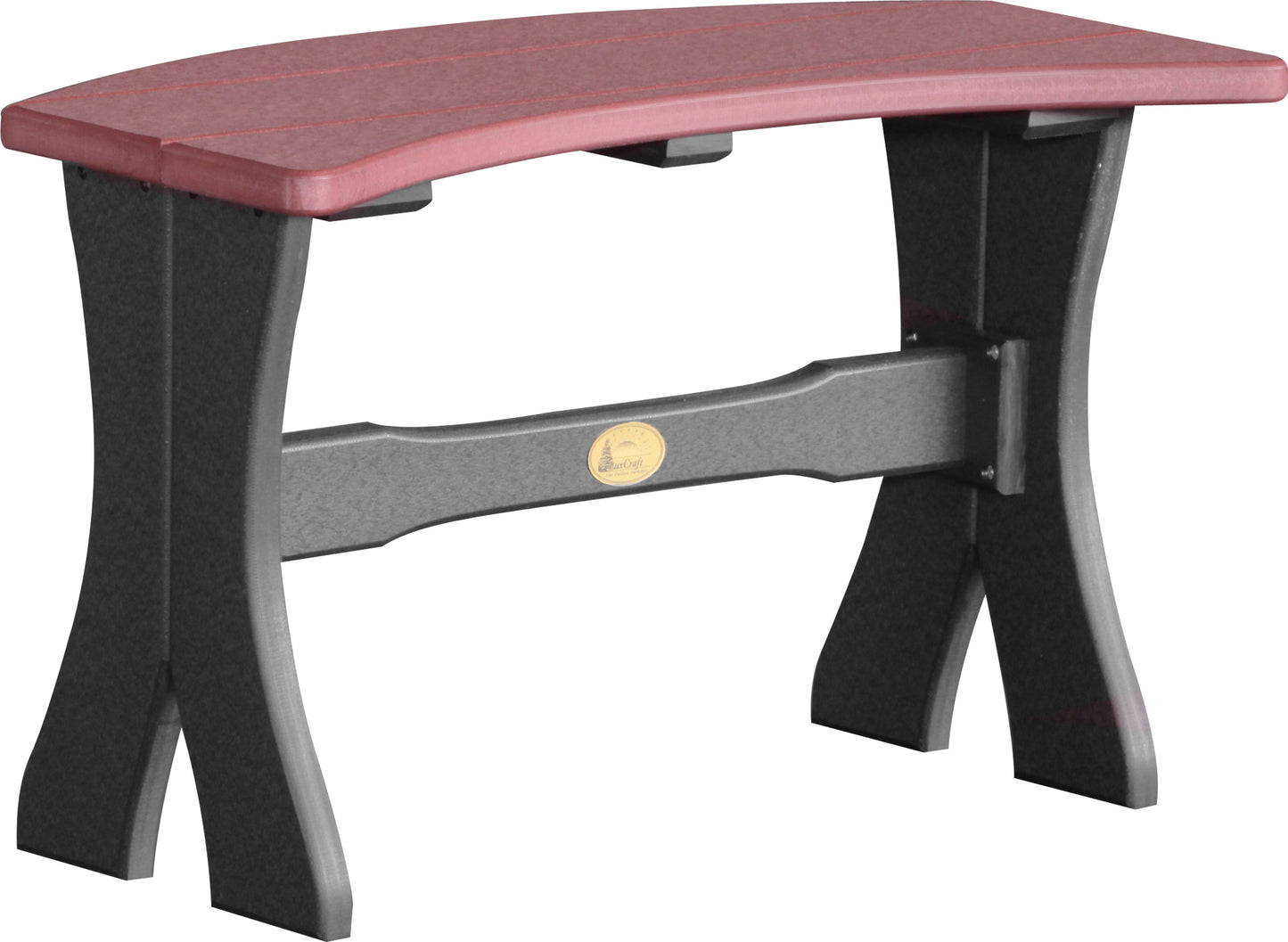 LuxCraft 28-inch Table Bench in Cherrywood & Black, striking and comfortable for elegant outdoor setups.