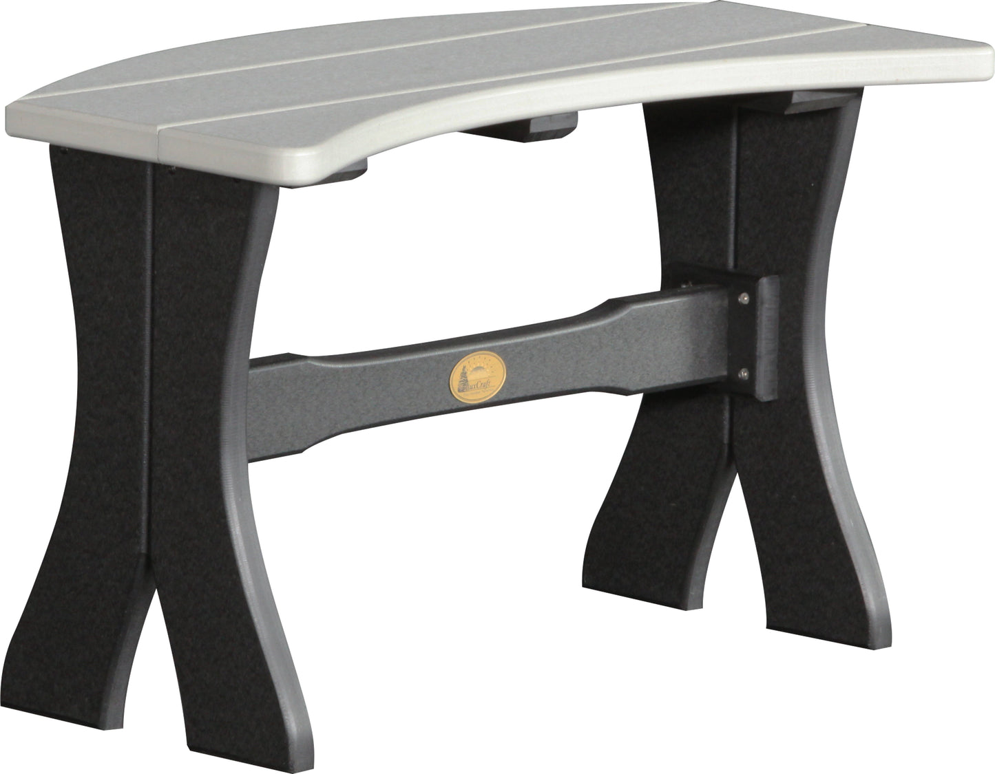 Sleek Dove Gray & Black LuxCraft 28-inch Table Bench, contemporary and cozy for modern outdoor spaces.