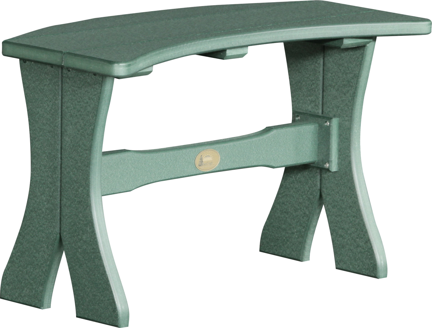 Vibrant Green LuxCraft 28-inch Table Bench, adding a pop of color and comfort to outdoor dining areas.