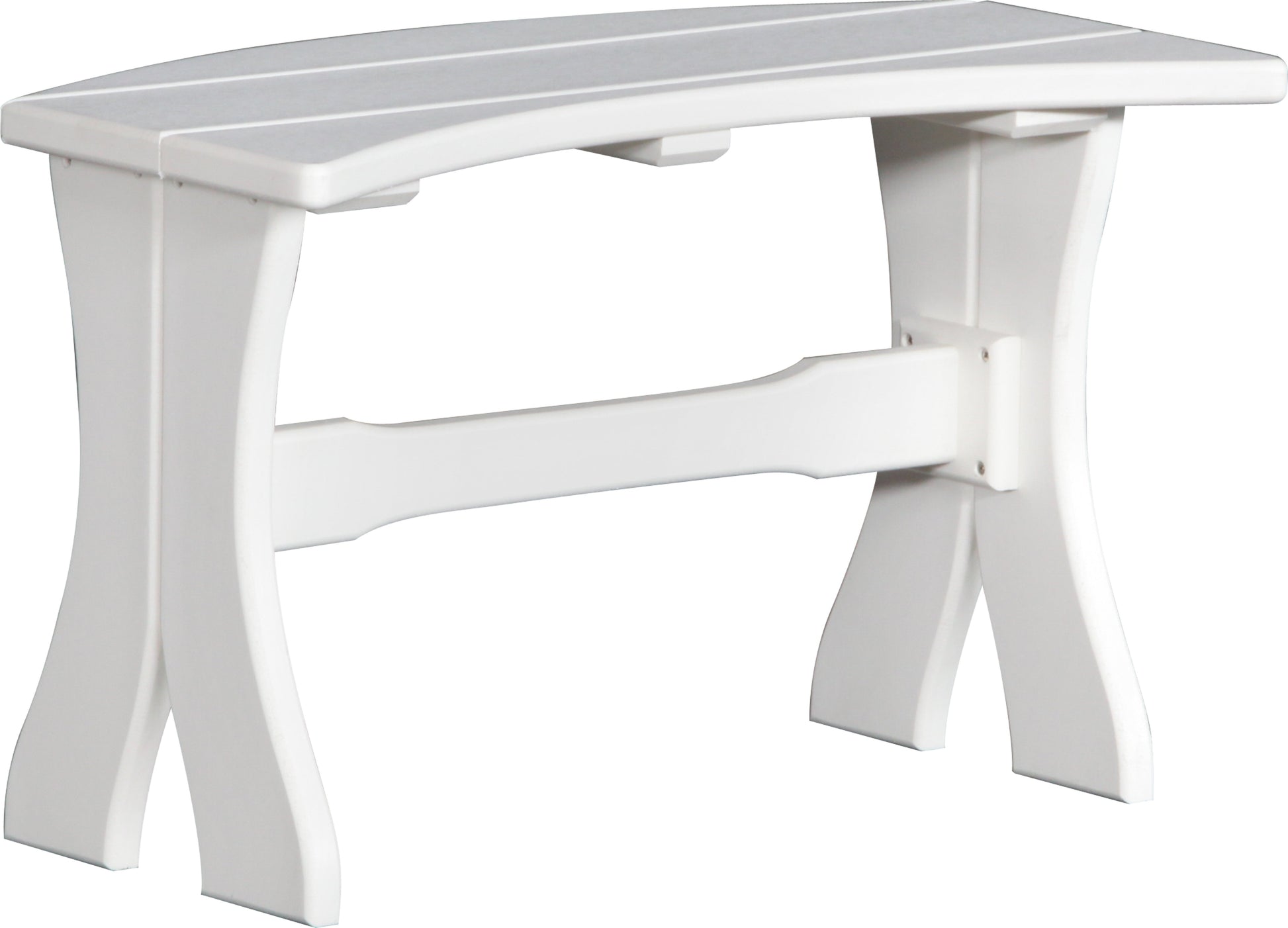 Pristine White LuxCraft 28-inch Table Bench, offering a fresh, clean look for outdoor socializing and dining.