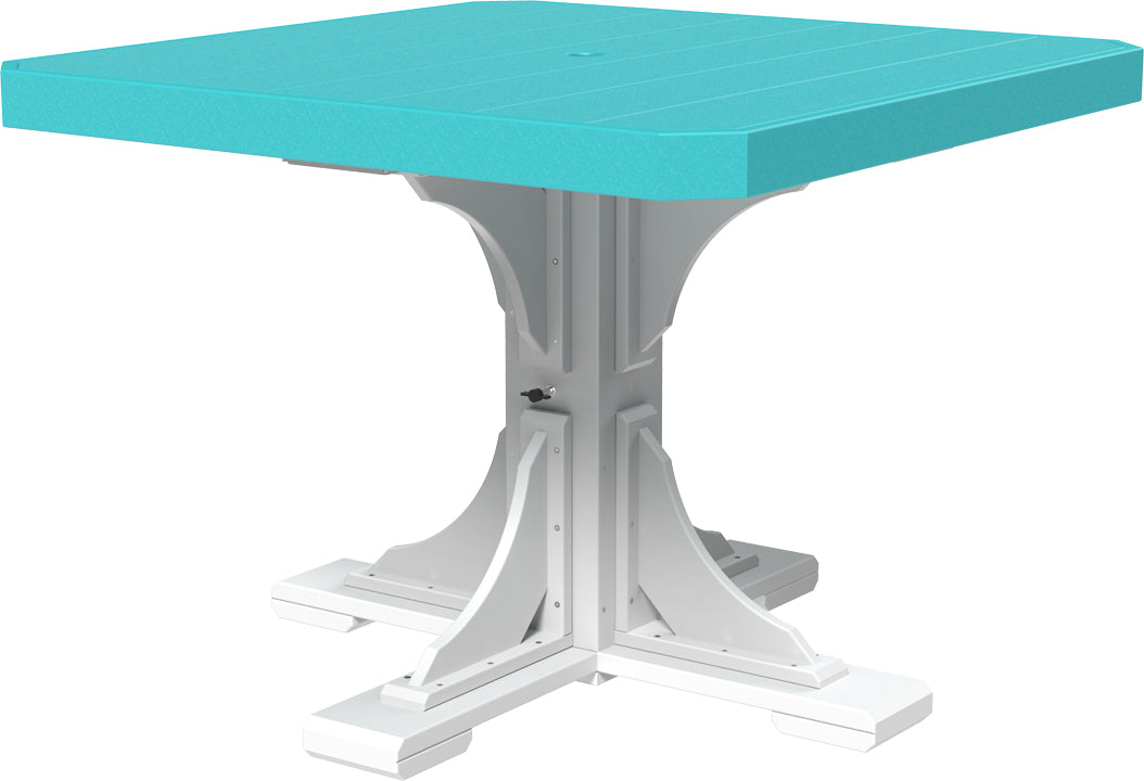 Poly 41" Square Dining Table in Aruba Blue and White, vibrant outdoor furniture