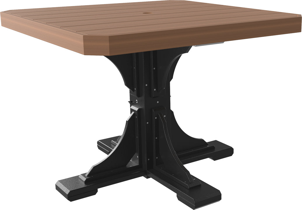 Poly 41" Square Dining Table in Antique Mahogany and Black, robust construction