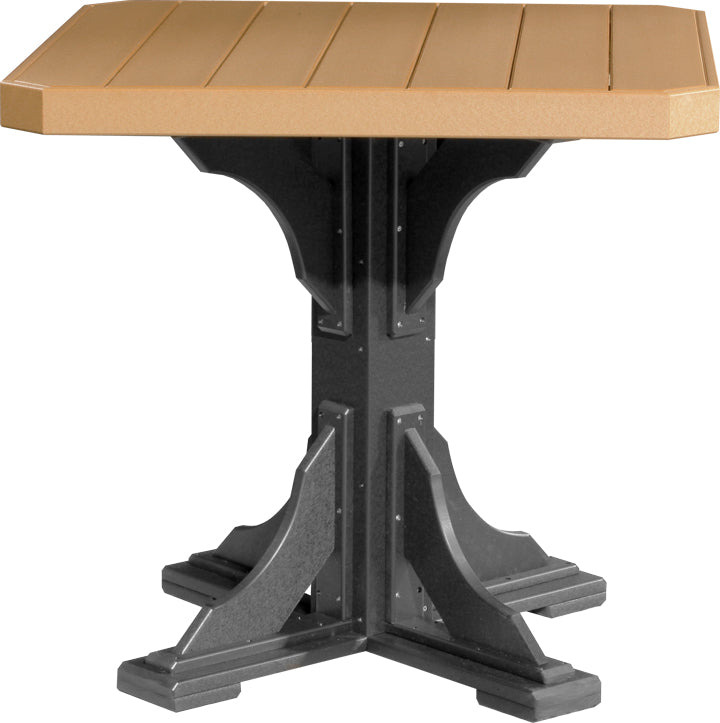 Cedar and Black square counter height table with a warm cedar top and black base, combining classic style and durability for versatile outdoor spaces.