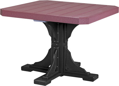 Poly 41" Square Dining Table in Cherrywood and Black, featuring durable poly lumber and stainless steel fasteners