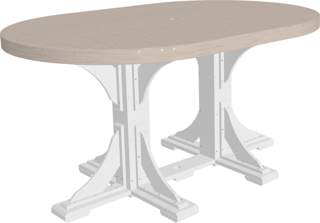 Poly 4'x6' Oval Counter Table in Birch with a crisp White base, showcasing durable poly lumber construction and a stylish, elegant design.