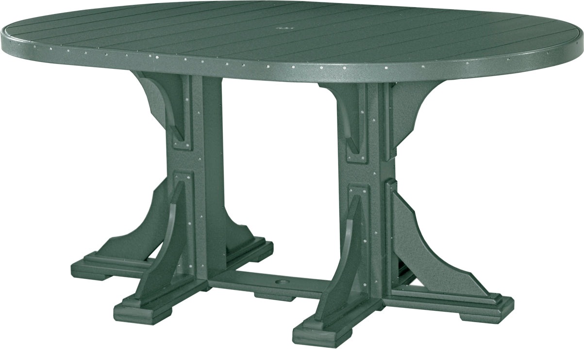 Poly 4'x6' Oval Counter Table in rich Green, highlighting its robust poly lumber build and classic aesthetic, ideal for enhancing any patio or garden space.