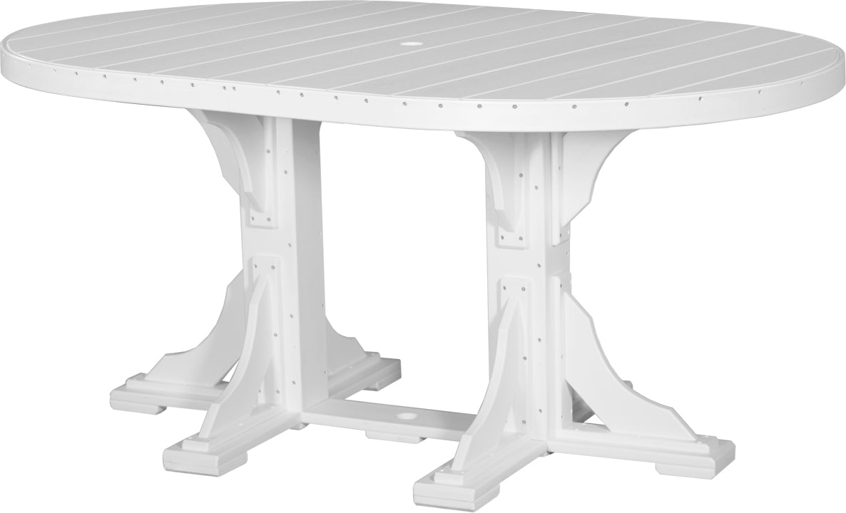 Poly 4'x6' Oval Counter Table in crisp White, featuring a clean, modern design and robust poly lumber construction, ideal for brightening any outdoor area.