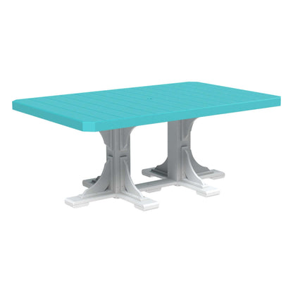 Aruba Blue & White Poly Rectangular Dining Table on a white background, highlighting its bright color and spacious design for outdoor dining.