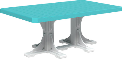 Vibrant Aruba Blue & White 4' x 6' Rectangular Dining Table, adding a pop of color to outdoor dining.