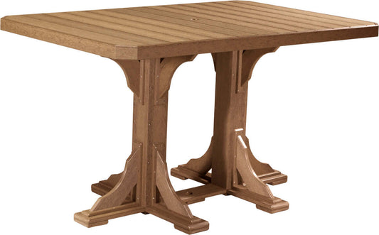 Enjoy outdoor dining with the Poly Adirondack 4' x 6' Rectangular Bar Table in Antique Mahogany, designed with eco-friendly poly lumber and featuring a spacious tabletop and comfortable swivel chairs.