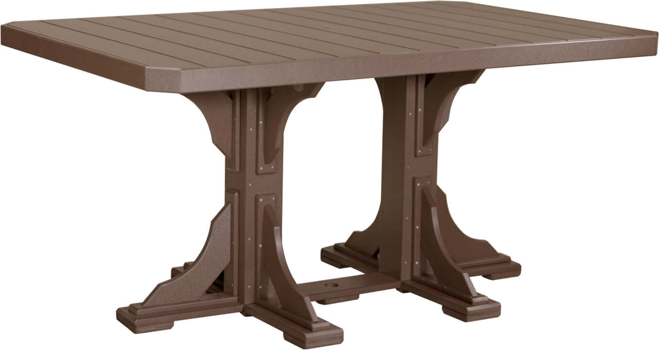 Charming Chestnut Brown Poly Island Rectangular Counter Table Set, accommodating six counter island chairs, crafted from durable HDPE. Perfect for creating memorable outdoor moments, it boasts weather resistance and easy cleanup