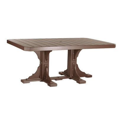 Warm Chestnut Brown Poly Adirondack Rectangular Dining Table, exuding a cozy, welcoming vibe with its rich brown color, perfect for intimate gatherings in a homey outdoor setting.