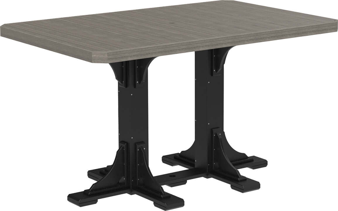 Industrial Poly Adirondack 4' x 6' Rectangular Bar Table and Chairs in Coastal Gray and Black, constructed from resilient poly lumber, providing a spacious table and sleek swivel chairs.