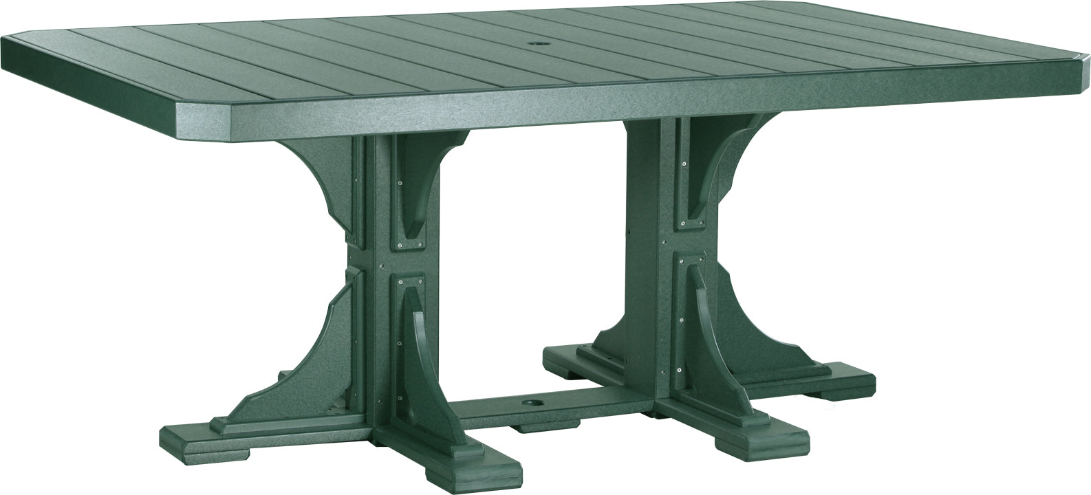 Rich Green 4' x 6' Rectangular Dining Table, perfect for blending into lush, green outdoor environments.