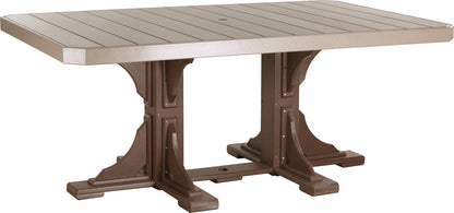 Mix of Weatherwood and Chestnut Brown on a 4' x 6' Rectangular Dining Table, creating a warm, inviting outdoor dining space