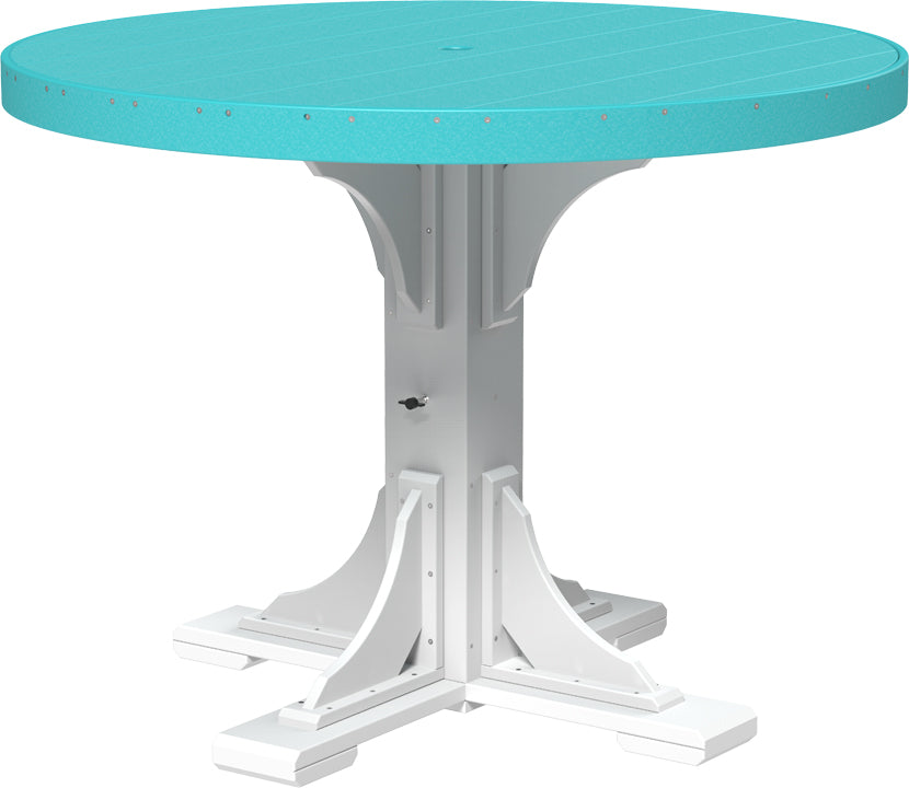 Aruba Blue Poly Counter Round Table, vibrant and inviting for communal dining.