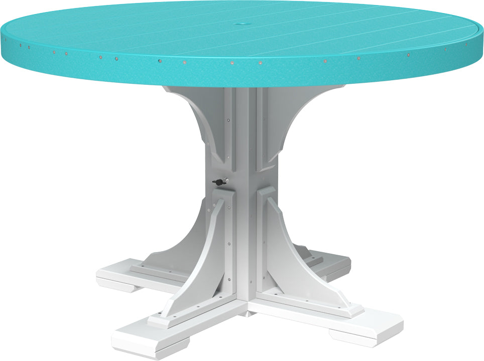 Aruba Blue 4' Poly Round Dining Table, bright and cheerful for family dinners.