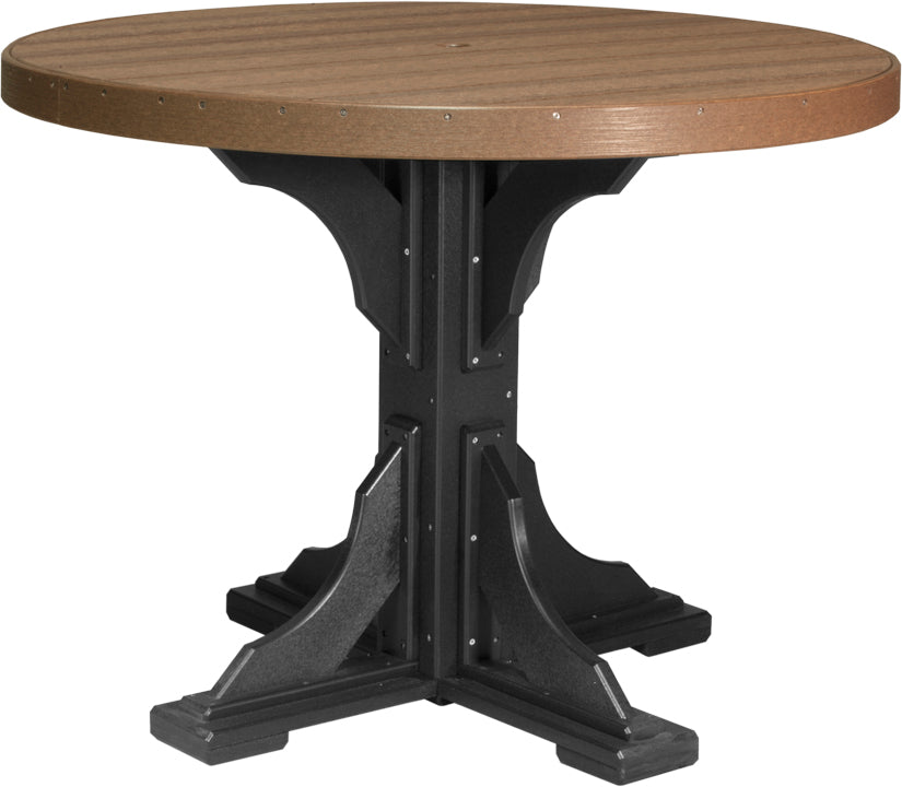 Antique Mahogany & Black Poly Counter Round Table, elegant mix for garden brunches.