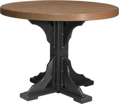 Antique Mahogany & Black Poly Counter Round Table, elegant mix for garden brunches.