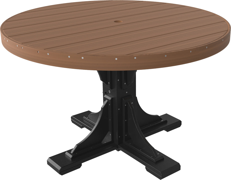 Antique Mahogany & Black 4' Poly Round Dining Table, elegant two-tone outdoor furnishing.