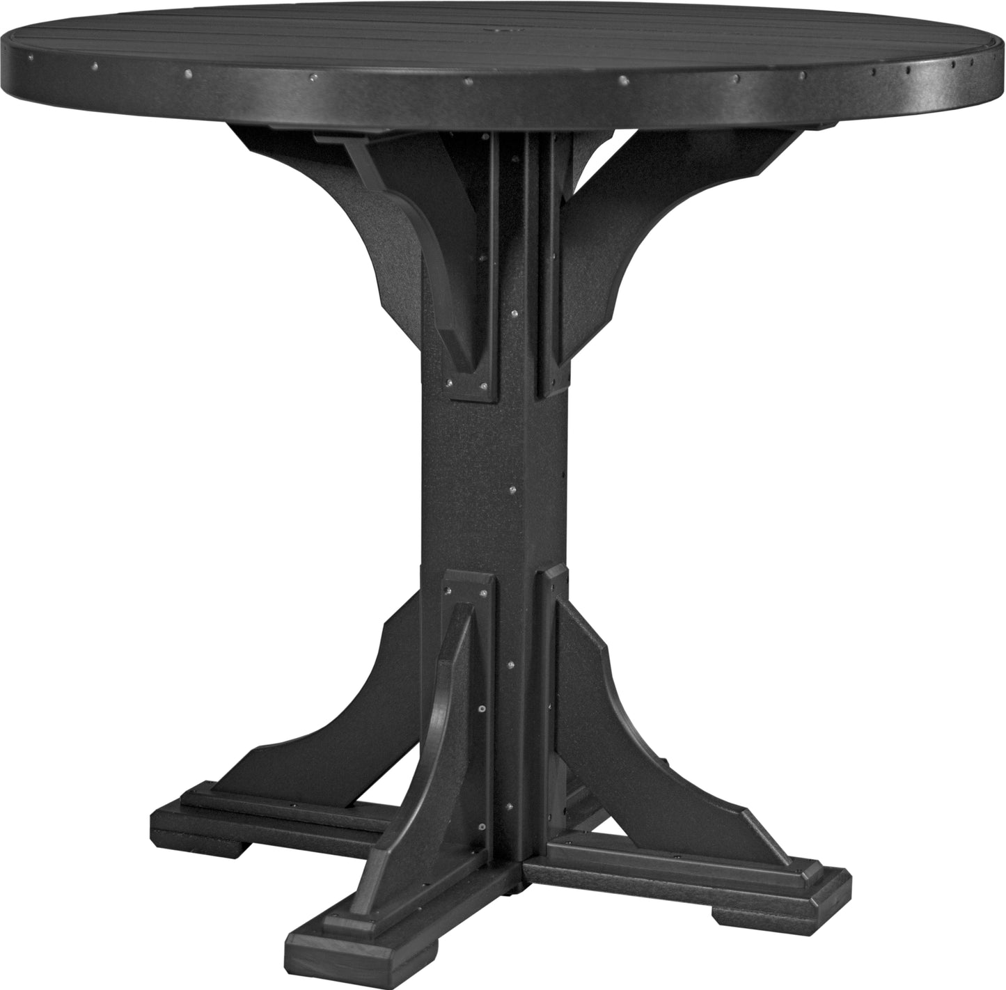 Solid Black 4′ Round Table, a versatile and sturdy addition to any patio or garden.