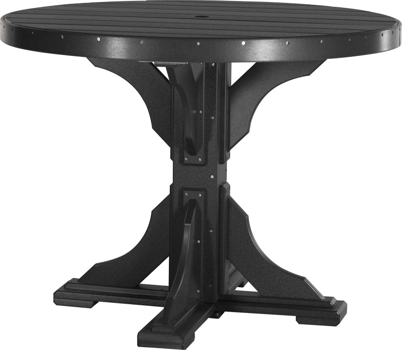 Black Poly Counter Round Table, sleek design for evening dinners under the stars.