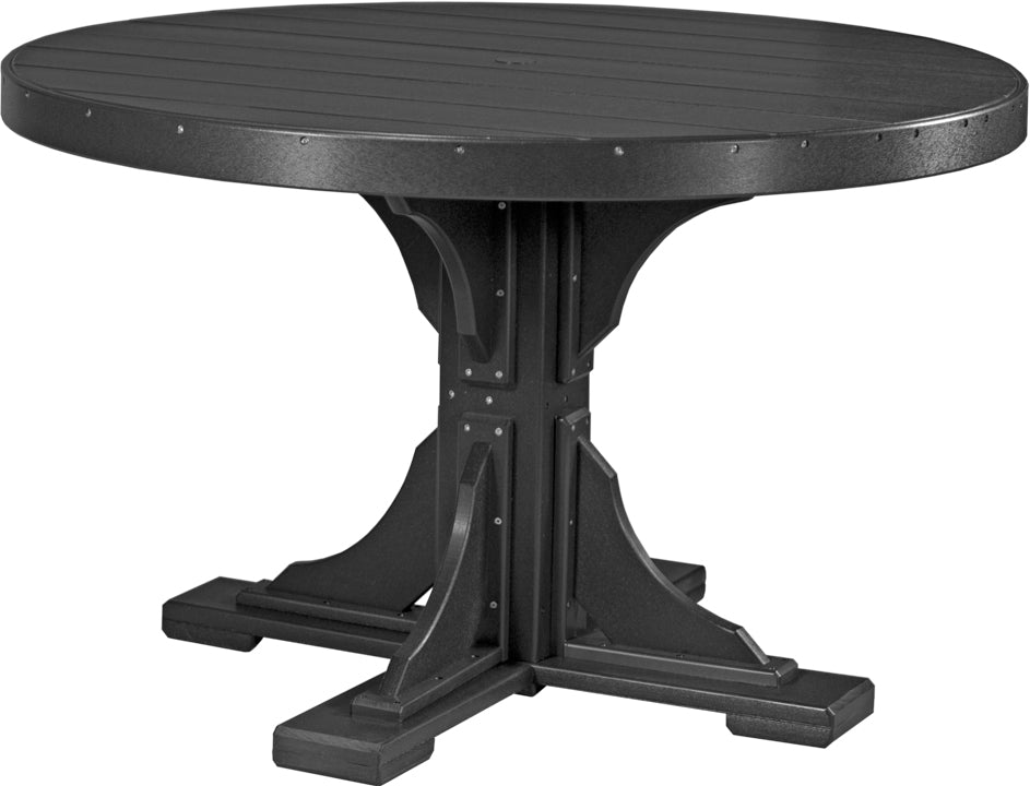 Black 4' Poly Round Dining Table, sophisticated for casual outdoor gatherings.