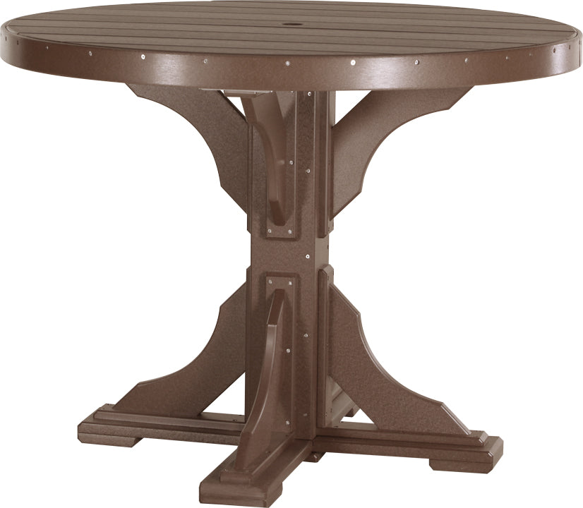 Chestnut Brown Poly Counter Round Table, warm tones for cozy garden corners.