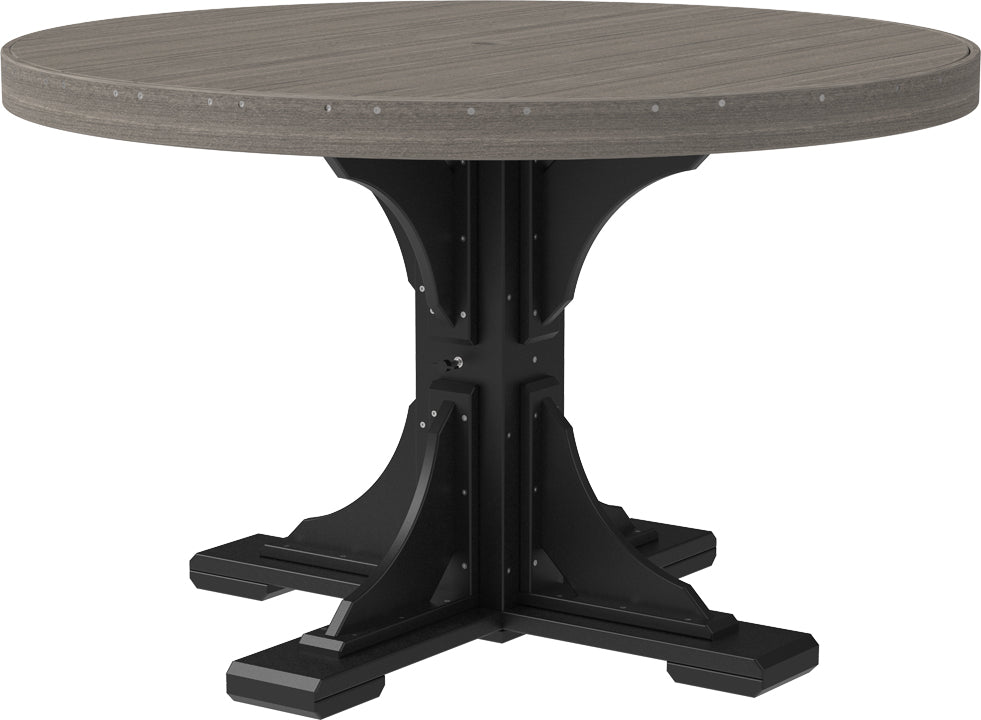 Coastal Gray & Black 4' Poly Round Dining Table, stylish for evening meals outdoors