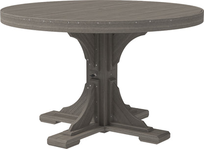 Coastal Gray 4' Poly Round Dining Table, sleek centerpiece for outdoor dining.