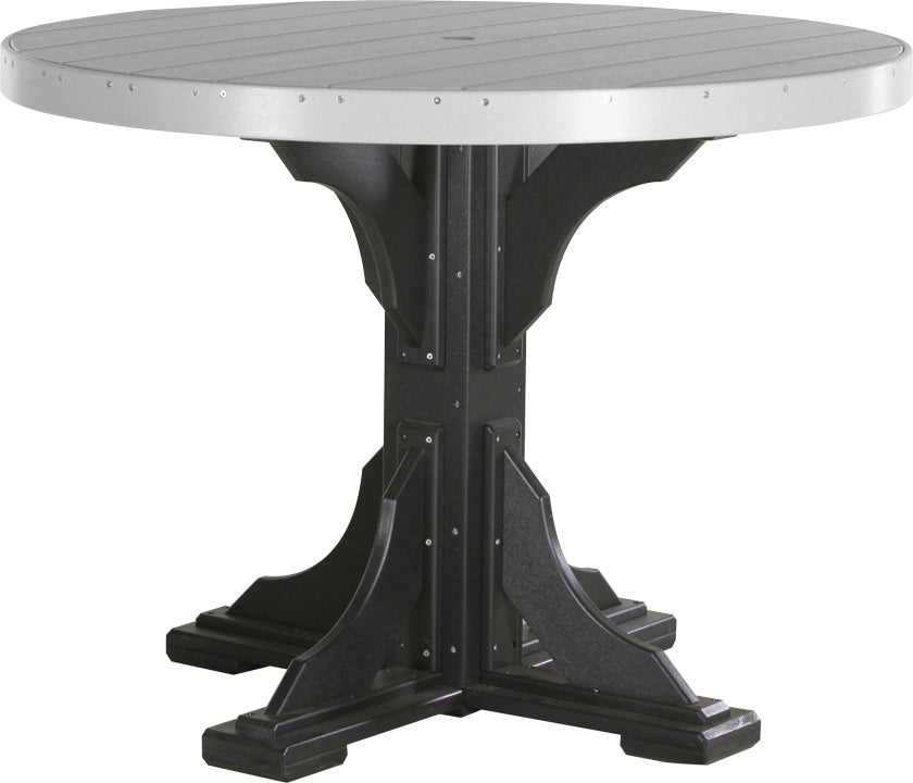 Dove Gray & Black Poly Counter Round Table, neutral palette for casual elegance.