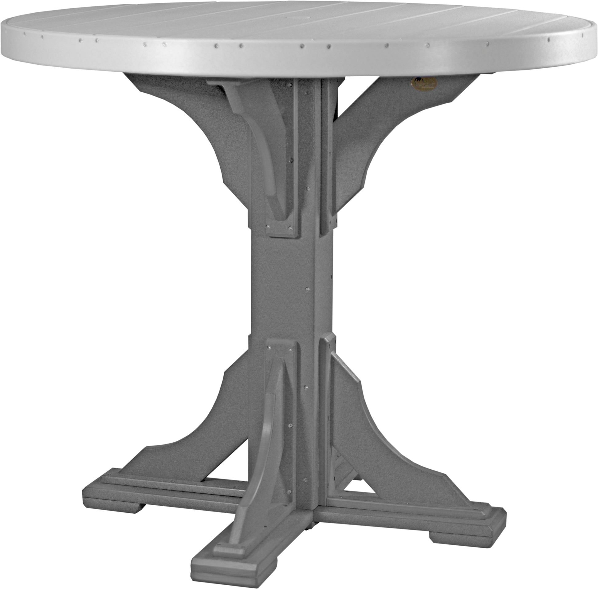 Dove Gray & Slate finish on this 4' Poly Bar Round Table provides a contemporary look for stylish outdoor entertainment.