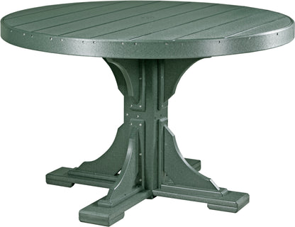 Green 4' Poly Round Dining Table, earthy tone for an outdoor centerpiece.