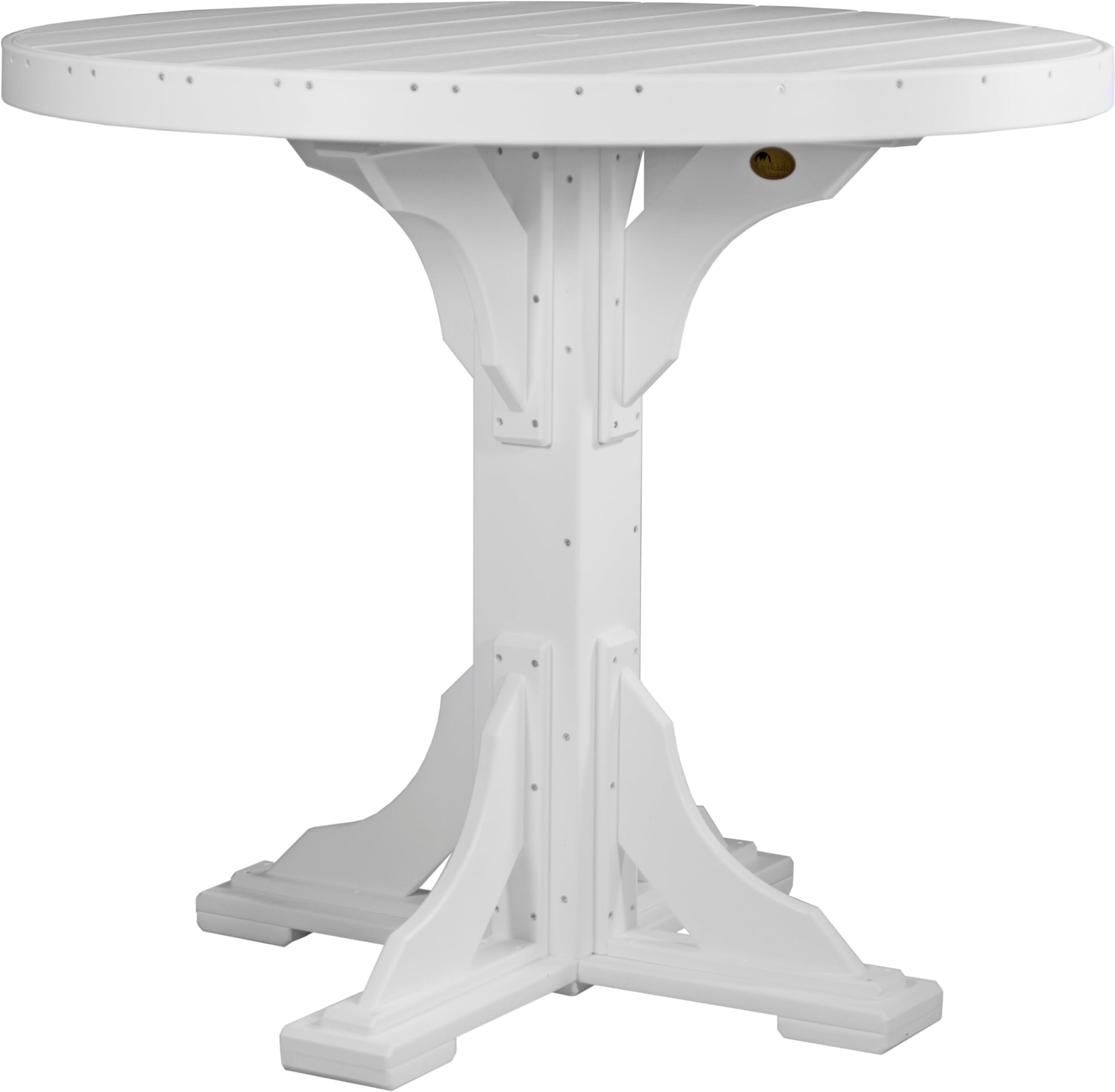 Crisp white finish on this 4' Poly Bar Round Table adds a bright and refreshing touch to any patio or backyard.