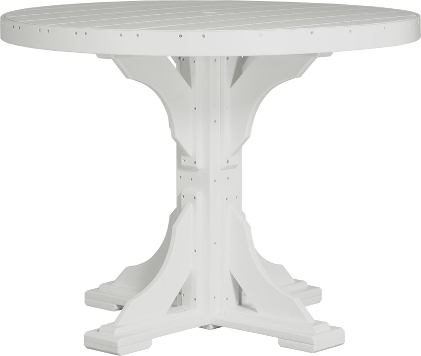 White Poly Counter Round Table, pure and simple for serene outdoor moments.