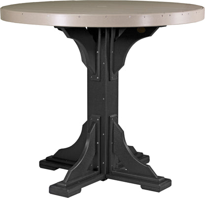 Weatherwood & Black 4' Poly Bar Round Table, a versatile centerpiece for outdoor dining and social events.