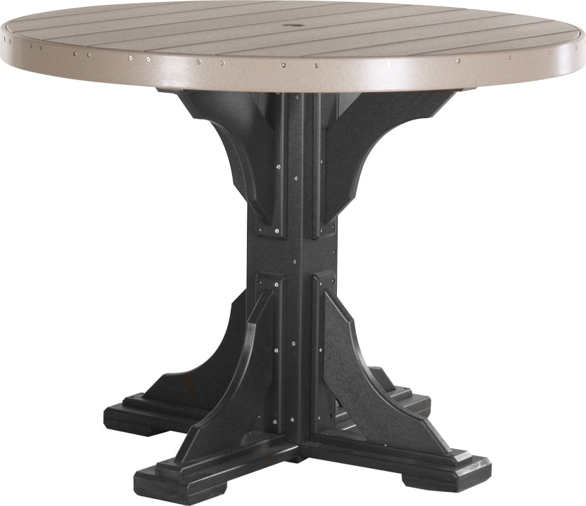 Weatherwood & Black Poly Counter Round Table, contrasting finishes for a bold statement.