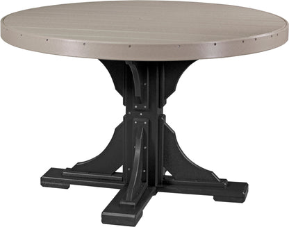 Weatherwood & Black 4' Poly Round Dining Table, contrasting colors for a bold statement.