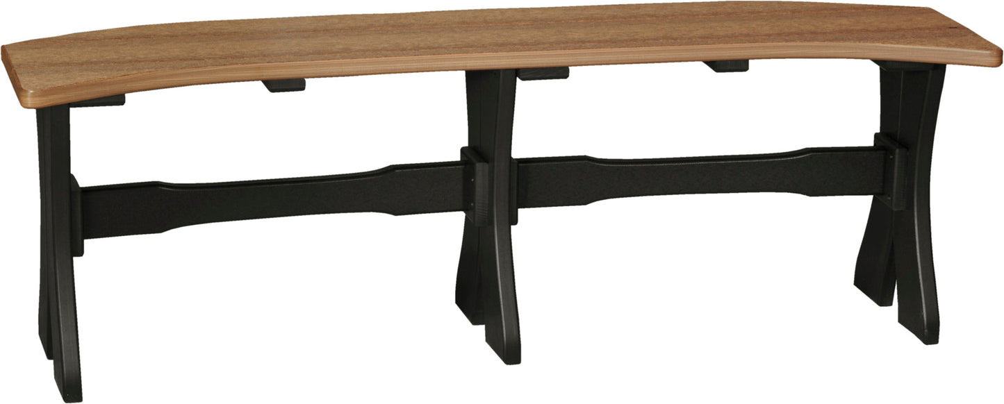 Elegant and durable 52" Poly Wood Outdoor Dining Bench in Antique Mahogany & Black.