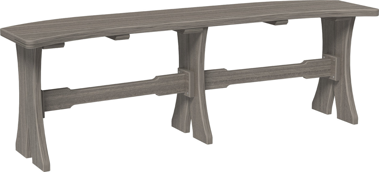 Coastal Gray 52-inch Poly Wood Outdoor Table Bench set against a backdrop of a vibrant garden, blending seamlessly with the mature trees and floral arrangements.