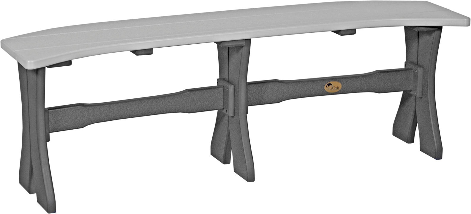 Sophisticated 52-inch Poly Wood Outdoor Table Bench in Dove Gray & Slate, blending light gray tones with dark slate for a subtle, refined look that fits seamlessly into serene outdoor environments.