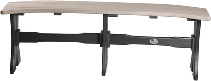 Rustic yet modern 52-inch Poly Wood Outdoor Table Bench in Weatherwood & Black, combining weathered wood tones with a bold black frame, offering a durable seating solution for any outdoor space.